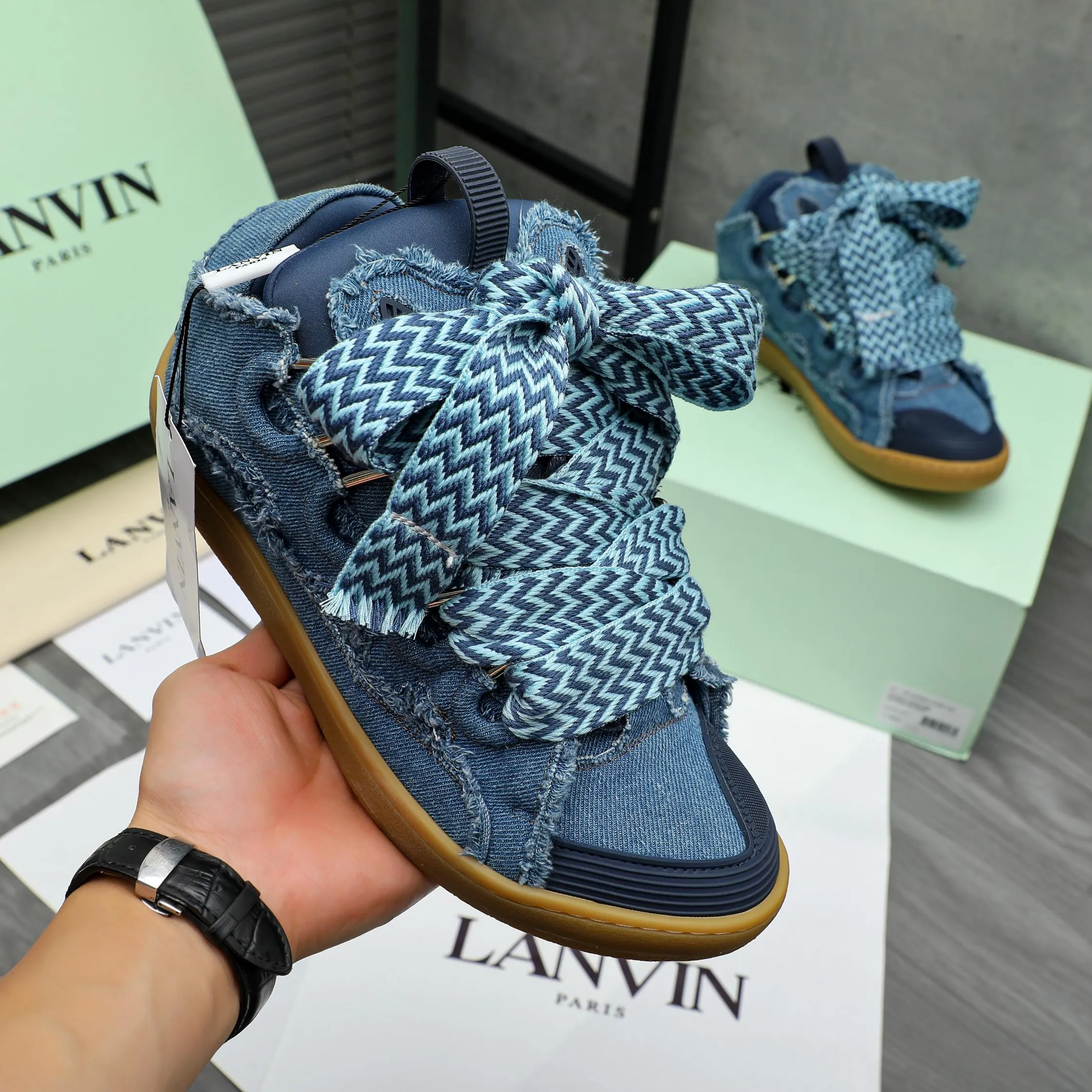 Men's shoes 💰740 [Lanvin] Lanvin high-end quality original couple's casual shoes - Upper: imported denim spliced ​​Lycra breathable fabric - Inner: Lycra elastic lining - Outsole: original rubber outsole - Super high quality control·Fine workmanship: highlighted (high-end·luxury·grade) -Size: 36-45 (45 can be customized)